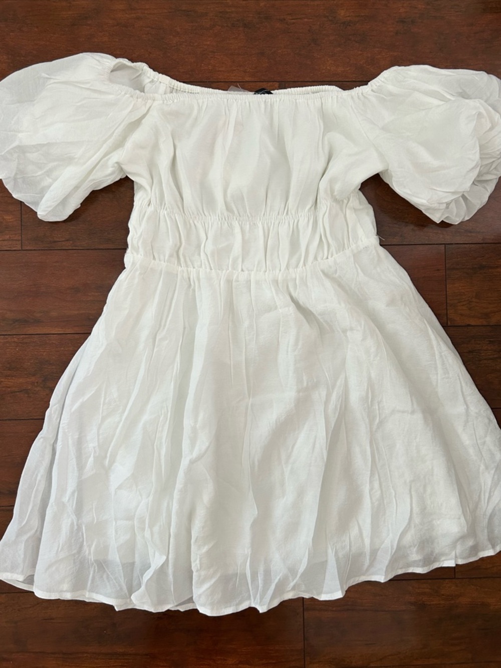 Cottagecore White Puff Sleeve Mini Dress Milkmaid Romantic Size L
